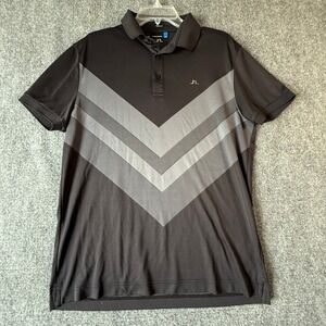 J.Lindeberg‎ Golf Polo Shirt Mens Large Black Gray Chevron Short Sleeve